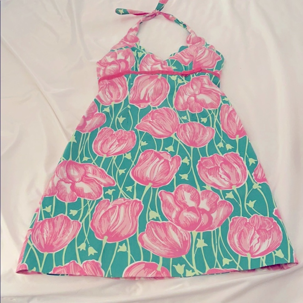 Lilly Pulitzer Towering Tulips print halter dress